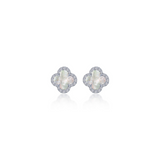 Sterling Silver Mother of Pearl CZ Halo Earrings, 0.40 Carat CZ TW