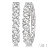 14KW Zigzag Baguette and Round Cut Diamond Hoop Earrings w/ 1.0 ctw