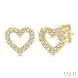 Yellow Gold Diamond Heart Earrings, 0.10 Carat TW