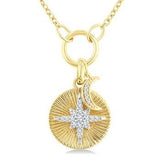 10K Yellow Gold Diamond Moon & Star Fluted Fashion Pendant, 0.12Carat TW
