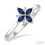 10K White Gold 4X2 MM Marquise Sapphire and Round Cut Diamond Blossom Ring, 0.04Carat TW
