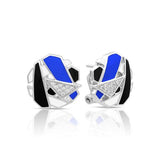 Sterling Silver Rhodium Plated Black, White, and Blue Enamel