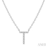 10K White Gold Diamond Initial Necklace- "T", 0.04 Carat TW