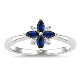 10K White Gold 4X2 MM Marquise Sapphire and Round Cut Diamond Blossom Ring, 0.04Carat TW