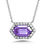 14KW Amethyst and Diamond Pendant, Adjustable 18