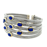 Stainless Steel Blue Lapis Bracelet w/ Sterling Silver & 18KY Accents