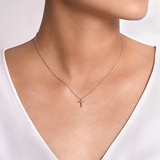 Sterling Silver 0.02Carat Diamond Cross Pendant 16"