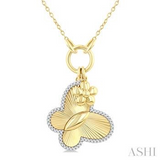 10K Yellow/White Gold Diamond Butterfly Charm Fluted Fashion Pendant, 0.15 Carat TW