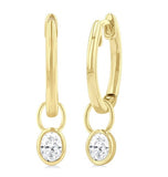 14K Yellow Gold Oval Huggie Earrings with Bezel set Diamond Drops, 0.30 Carat TW