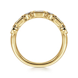 14K Yellow Gold .75Carat TW Bezel Set Emerald Cut and Round Diamond Anniversary Band 6.5