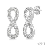 10K White Gold Diamond Round and Baguette Infinity Earrings, .25CTW