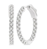 14K White Gold Small Diamond Hoop Earrings w/ 1.0 ctw