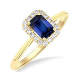 14K Yellow Gold Sapphire and Diamond Halo Ring, 0.15 Carat Dia. TW