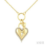 10K Yellow Gold Diamond Heart Lock & Key Diamond Fashion Pendant, 0.15Carat TW