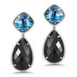 Sterling Silver London Blue Topaz with Pear Shape Black Spinel Dangle Earrings