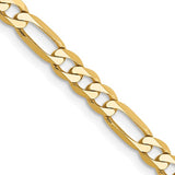 14K Yellow Gold 4mm Flat Figaro Chain with Lobster Clasp Chain 24