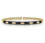 Diamond Yellow Gold Bujukan Beads Split Bangle Bracelet with Black Enamel