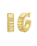 14K Yellow Gold Polished Ribbed C-Hoop  Earrings
