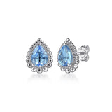 Sterling Silver Bujukan Swiss Blue Topaz Pear Shape Stud Earrings, 2.63 CTW