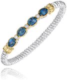 Sterling Silver/14K Yellow Gold 4MM 7X5 Oval London Blue Topaz Fashion Bracelet .06Carat TW Diamonds
