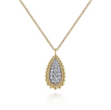 14K Yellow Gold Bujukan Diamond Pave Teardrop Pendant, 0.24 Carat TW