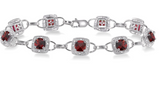 10K White Gold Cushion Cut Garnet and Diamond Braclet, 0.15 Carat Diamond TW