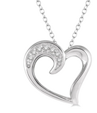 Silver Heart Shape Diamond Fashion Pendant, 0.03 Carat TW