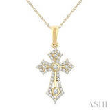 10K Yellow Gold Diamond Cross Pendants, 0.25Carat TW