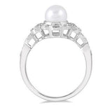 Sterling Silver Freshwater Pearl and Diamond Ring w/ 0.05 Carat TW