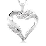 Silver Heart Shape Diamond Fashion Pendant, 0.05 Carat TW