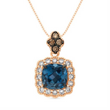 Rose Gold Blue Topaz Pendant with Chocolate and Nude Diamonds