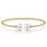 14K Yellow Gold Bujukan Diamond and Pearl Split Bangle, 0.05 Carat Dia. TW