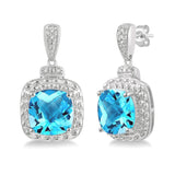 Sterling Silver Diamond and Blue Topaz Earrings, 0.03 Carat dia. TW