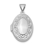 Sterling Silver  Scrolled Oval Locket  Rhodium Plated  17mm