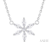 14K White Gold Flower Diamond Necklace, 0.33 Carat TW