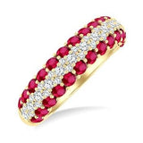 14K Yellow Gold Ruby and Round Cut Diamond Precious Band, 0.50Carat TW