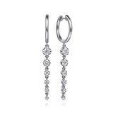 14K White Gold Graduating Diamond Huggie Drop Earrings, 0.73Carat TW