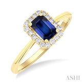 14K Yellow Gold Sapphire and Diamond Halo Ring, 0.15 Carat Dia. TW