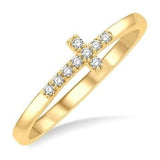 10K Yellow Gold Diamond Cross Ring, 0.10Carat TW