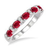 14KW .15CTW  Oval Shape 4x3MM Ruby and Round Cut Diamond Pre