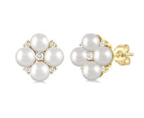 10KY Floral Pearl & Diamond Fashion Stud Earrings w/ 0.10 ctw