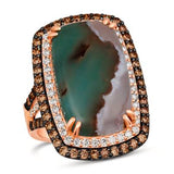 Rose Gold Aquaprase Ring with Chocolate and White Diamonds