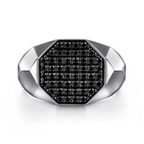 Sterling Silver Faceted Signet Ring with Black Spinel Pave in High Polished Finish