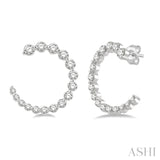 14K White Gold Graduated Diamond Open Hoop Earrings, 0.75 carat