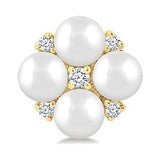 10K Yellow Gold 3 MM Cultured Pearl and Diamond Fashion Stud Earrings, 0.05Carat TW