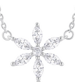 14K White Gold Flower Diamond Necklace, 0.33 Carat TW