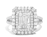 14K White Gold Baguette Diamond Engagement Ring, 1.61Carat TW