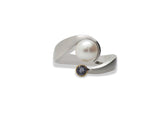 Sterling Silver Pearl & Iolite Ring w/ 14KYGP