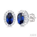 10KW Diamond and Sapphire Stud Earrings w/ 0.13 ctw