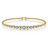 14K Yellow-White Gold Bujukan Diamond Stations Bangle, 0.34 Carat TW